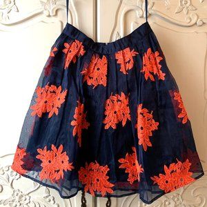 RARE Maeve Anthropologie Navy/Coral Floral Skirt